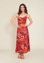 Vestido Midi Em Viscose Alça E Recorte Estampa Flower Power