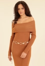 Vestido Midi Tricô Manga Longa Ombro A Ombro
