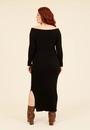 Vestido Midi Tricô Manga Longa Ombro A Ombro