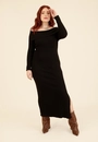 Vestido Midi Tricô Manga Longa Ombro A Ombro