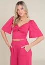 Blusa Cropped Malha Texturizada Manga 3/4 Transpasse No Busto