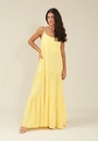 Vestido Longo Em Viscose Alça Com Recorte Saia