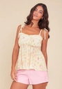 Blusa Em Viscose Com Alça Babado Busto Estampa Yellow Garden