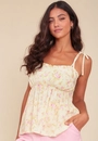 Blusa Em Viscose Com Alça Babado Busto Estampa Yellow Garden