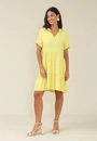 Vestido Curto Em Viscose Twill Com Gola Padre E Recortes