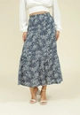 Saia Midi Com Recortes Em Viscose Estampa Liberty