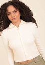 Blusa Tricô Canelado Gola Polo Zíper