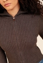 Blusa Tricô Canelado Gola Polo Zíper