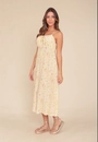 Vestido Midi Em Viscose Com Alça E Franzido Busto Estampa Yellow Garden