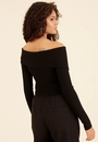 Blusa Tricô Manga Longa Ombro A Ombro Zíper Frente