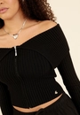 Blusa Tricô Manga Longa Ombro A Ombro Zíper Frente