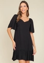 Vestido Curto Em Viscose Twill Manga Ampla
