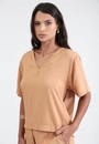 Blusa Manga Curta Com Filete Lateral Em Viscose Twill