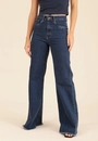 Calça Jeans Wide Leg Com Elastano Azul Escuro