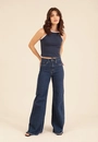 Calça Jeans Wide Leg Com Elastano Azul Escuro