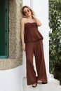 Calça Pantalona Em Viscolinho Com Bolso