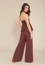 Calça Pantalona Em Viscolinho Com Bolso