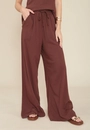 Calça Pantalona Em Viscolinho Com Bolso