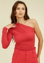 Blusa Ombro Só Manga Longa Com Franzido Ombro