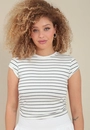 Blusa Em Malha Listrada Manga Curta Franzido Lateral
