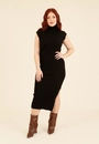 Vestido Midi Em Tricô Sem Manga Gola Alta