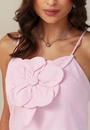 Vestido New Midi Alca Com Flor Aplicada Em Linho