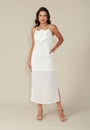Vestido New Midi Alca Com Flor Aplicada Em Linho