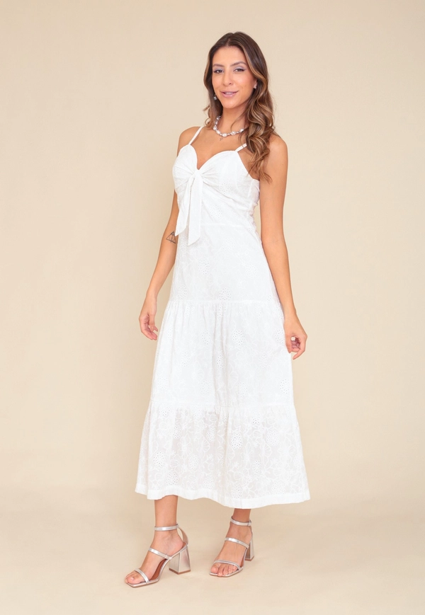 Vestido New Midi Em Laise Com Alças E Recortes