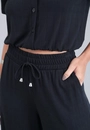Calça Wide Leg Em Malha Texturizada Cós Com Elástico