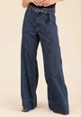 Calça Jeans Reta Com Barra Larga E Cinto