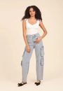 Calça Jeans Wide Leg Cargo