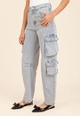 Calça Jeans Wide Leg Cargo