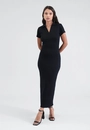 Vestido Polo Midi Em Malha Canelada
