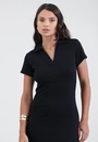 Vestido Polo Midi Em Malha Canelada