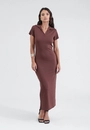 Vestido Polo Midi Em Malha Canelada