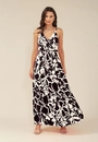 Vestido Longo Com Alça Em Viscose Estampada Bicolor