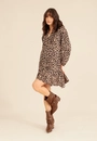 Vestido Curto Manga Longa Gola Padre Animal Print