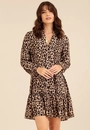 Vestido Curto Manga Longa Gola Padre Animal Print
