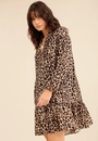 Vestido Curto Manga Longa Gola Padre Animal Print