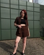 Short Em Tricô Com Cordão No Cós