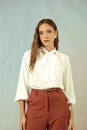 Blusa Manga Longa Com Gola Laço Em Viscose Slub