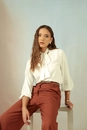 Blusa Manga Longa Com Gola Laço Em Viscose Slub