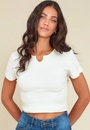 Blusa Malha Ribana Manga Curta Com Abertura Decote