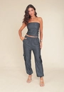 Calça Em Malha Lurex Com Bolso Cargo