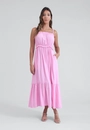 Vestido Midi Com Alça  Com Babado E Bolso Em Viscose