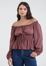 Blusa Em Viscose Manga Longa Ombro A Ombro
