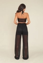 Calça Em Malha Rendada Wide Leg Com Forro