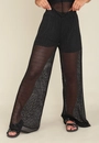 Calça Em Malha Rendada Wide Leg Com Forro