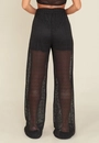 Calça Em Malha Rendada Wide Leg Com Forro
