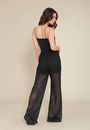 Calça Em Malha Rendada Wide Leg Com Forro